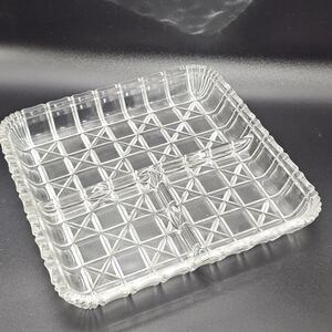 Vintage Indiana Glass 3-Part Divided Crystal Cut Glass Relish Serving Tray Dish